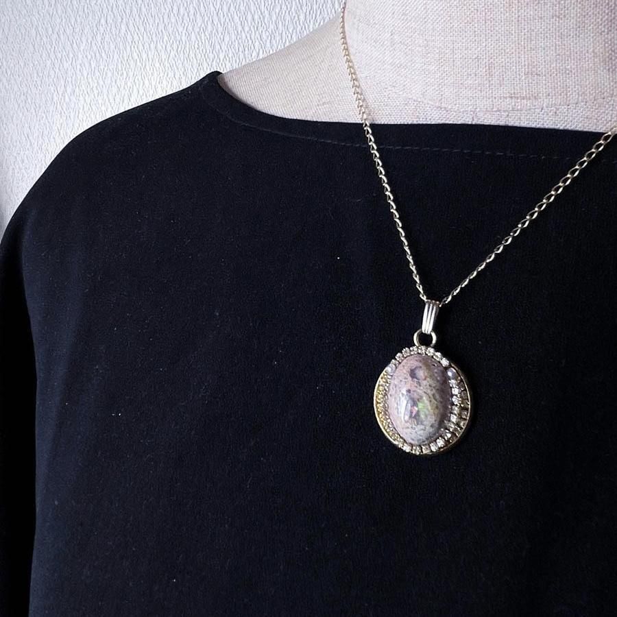 天然 オパール カボションカット ネックレス ゴールド 天然石 オパール