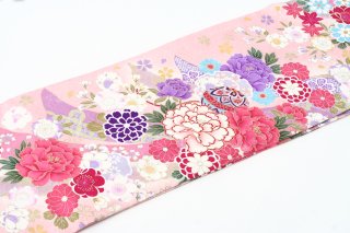 レンタル　振袖　ピンク　短冊　ピンク・紫の花