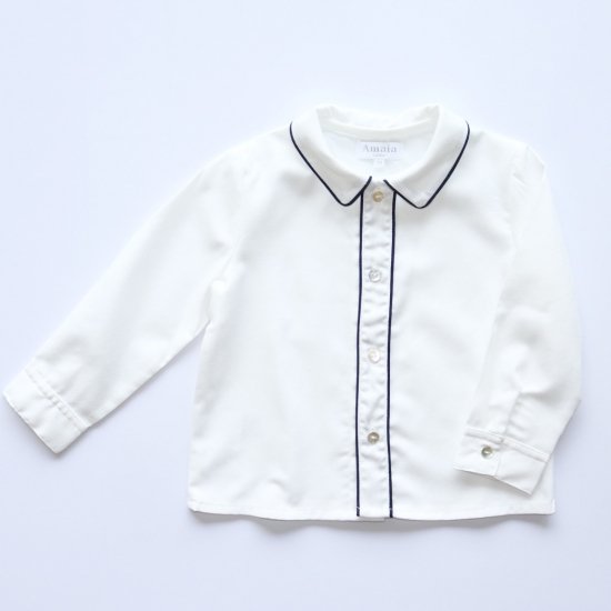 Amaia Kids - Daniel shirt long-sleeves - Navy piping アマイアキッズ - 長袖シャツ