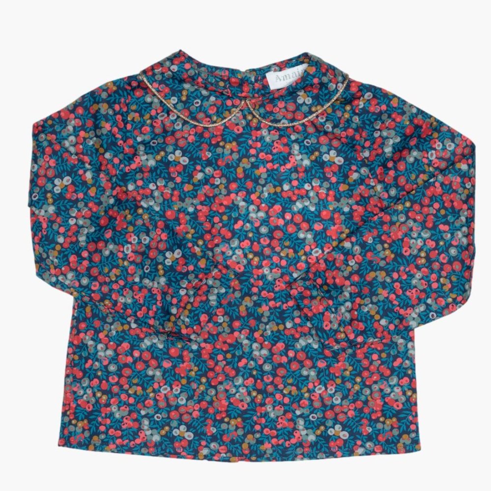 Amaia Kids - Coline blouse - Liberty Navy/Red アマイアキッズ - リバティプリントブラウス