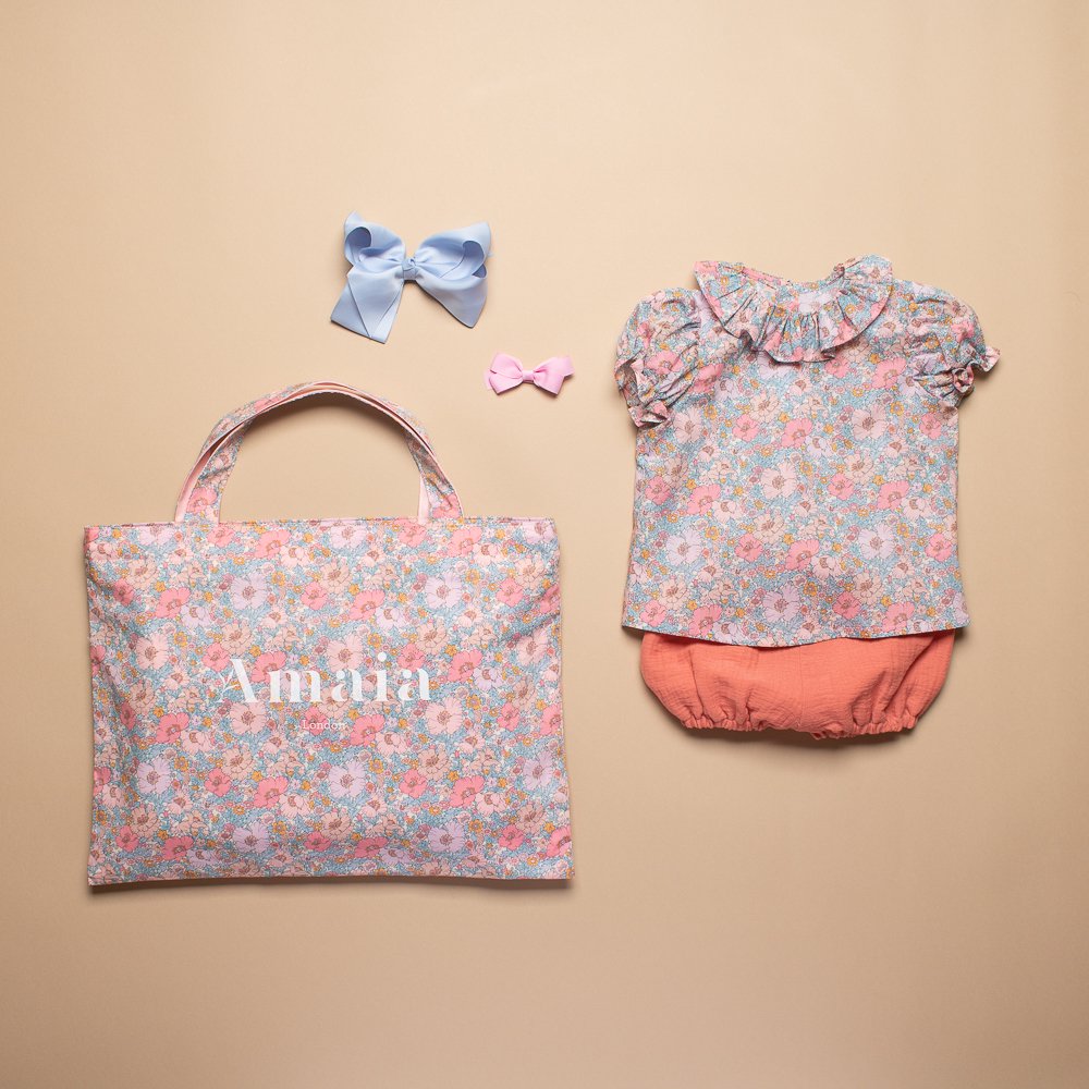 Amaia Kids - Liberty Pink/Blue bag アマイアキッズ - リバティプリント花柄ピンクバッグ - アマイアキッズ  Amaia Kids 正規輸入販売代理店 - Bonita Tokyo