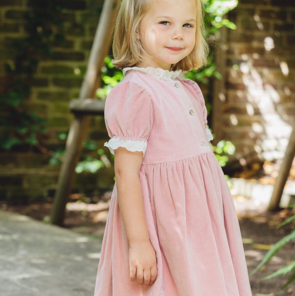 Amaia Kids - Carole dress - Pink velvet アマイアキッズ - ワンピース