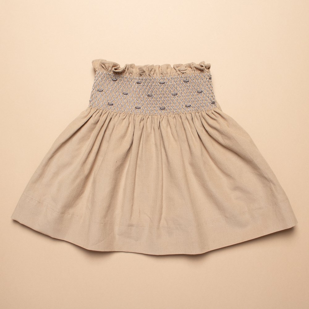 Amaia Kids - Mary skirt - Beige アマイアキッズ - スモッキング刺繍入りコーデュロイスカート