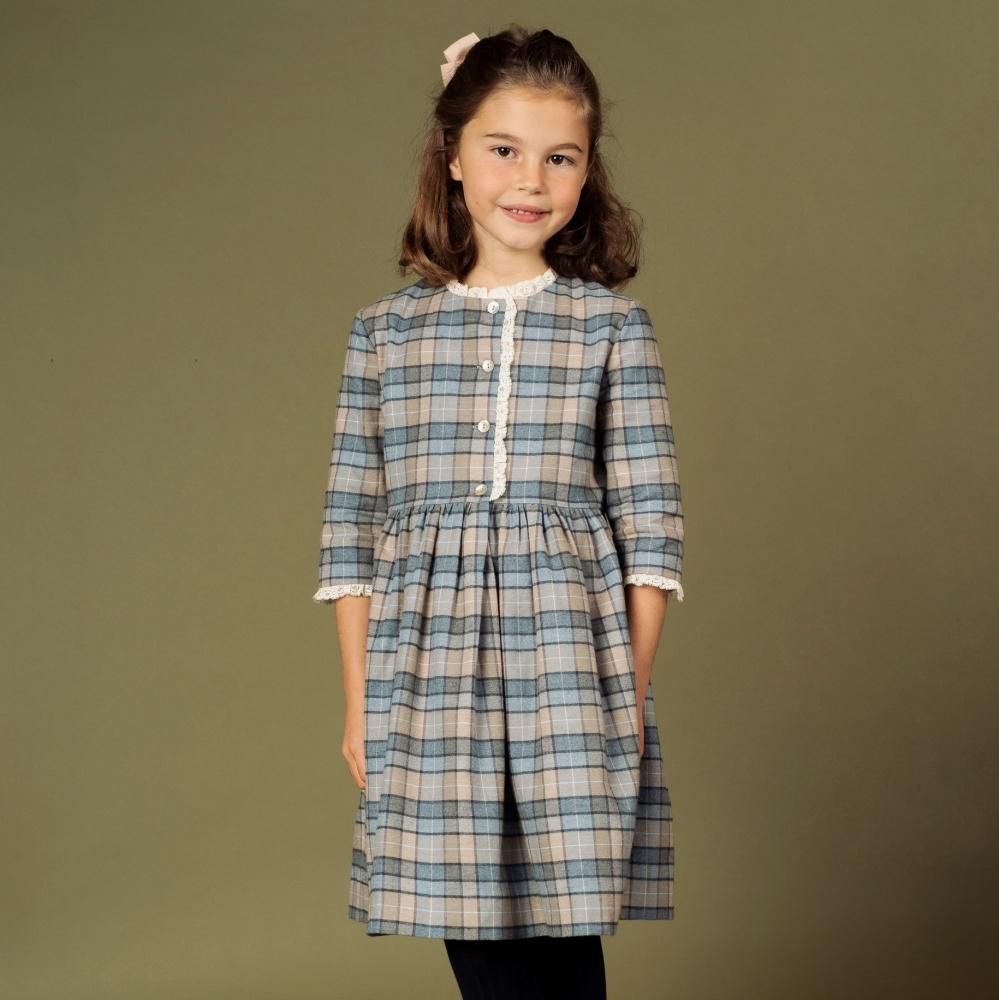 Amaia Kids - Alpaca dress - Beige/Blue tartan アマイアキッズ 