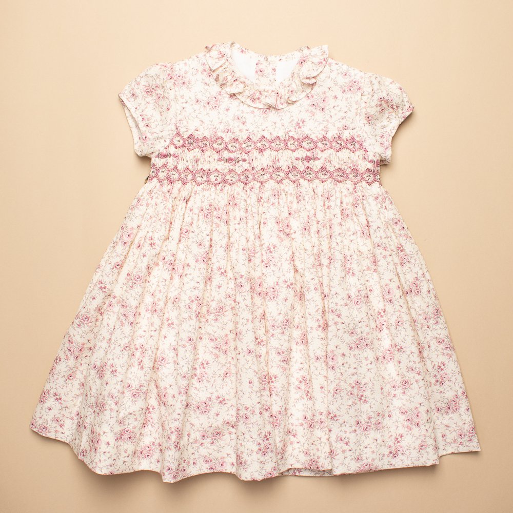 Amaia Kids - Moohren dress - Pink floral アマイアキッズ - スモッキング刺繍ワンピース