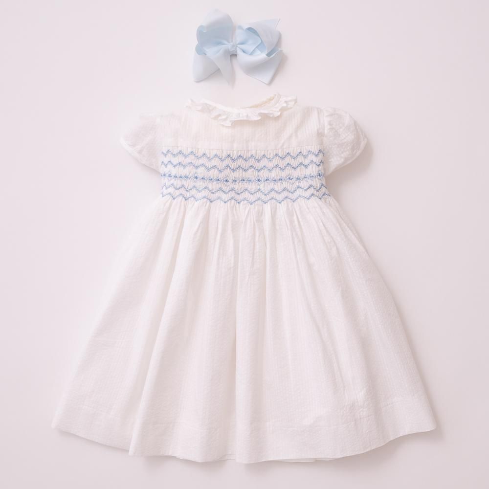 Amaia Kids - Moohren dress - White seersucker (Baby blue Amaia Kids - Moohren dress - White seersucker (Baby blue