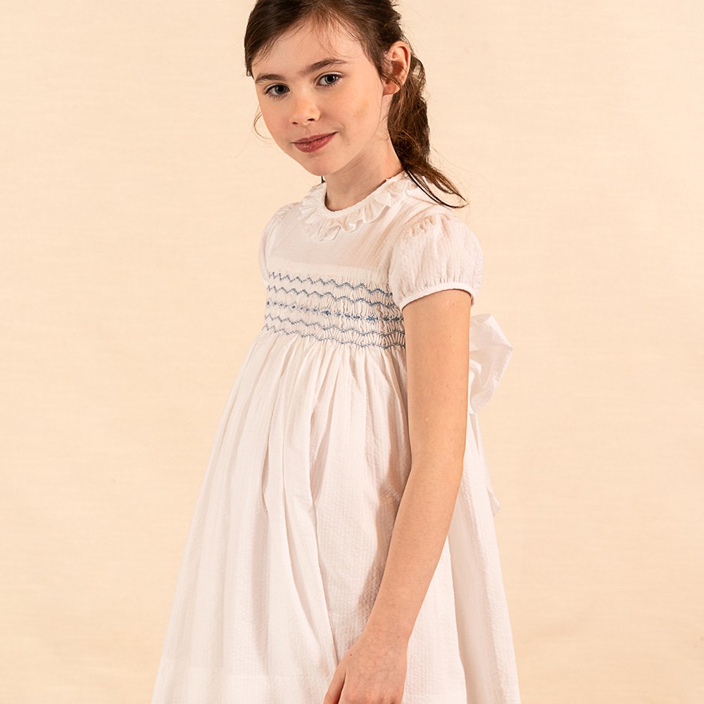Amaia Kids - Moohren dress - White seersucker (Baby blue) ޥå - å󥰻ɽԡ