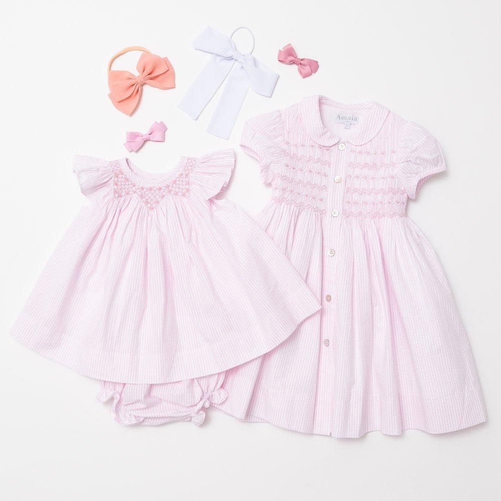Amaia Kids - Jujube new dress - Baby pink stripe アマイアキッズ - スモッキング刺繍ワンピース - アマイアキッズ Amaia Kids 正規輸入販売代理店 - Bonita Tokyo