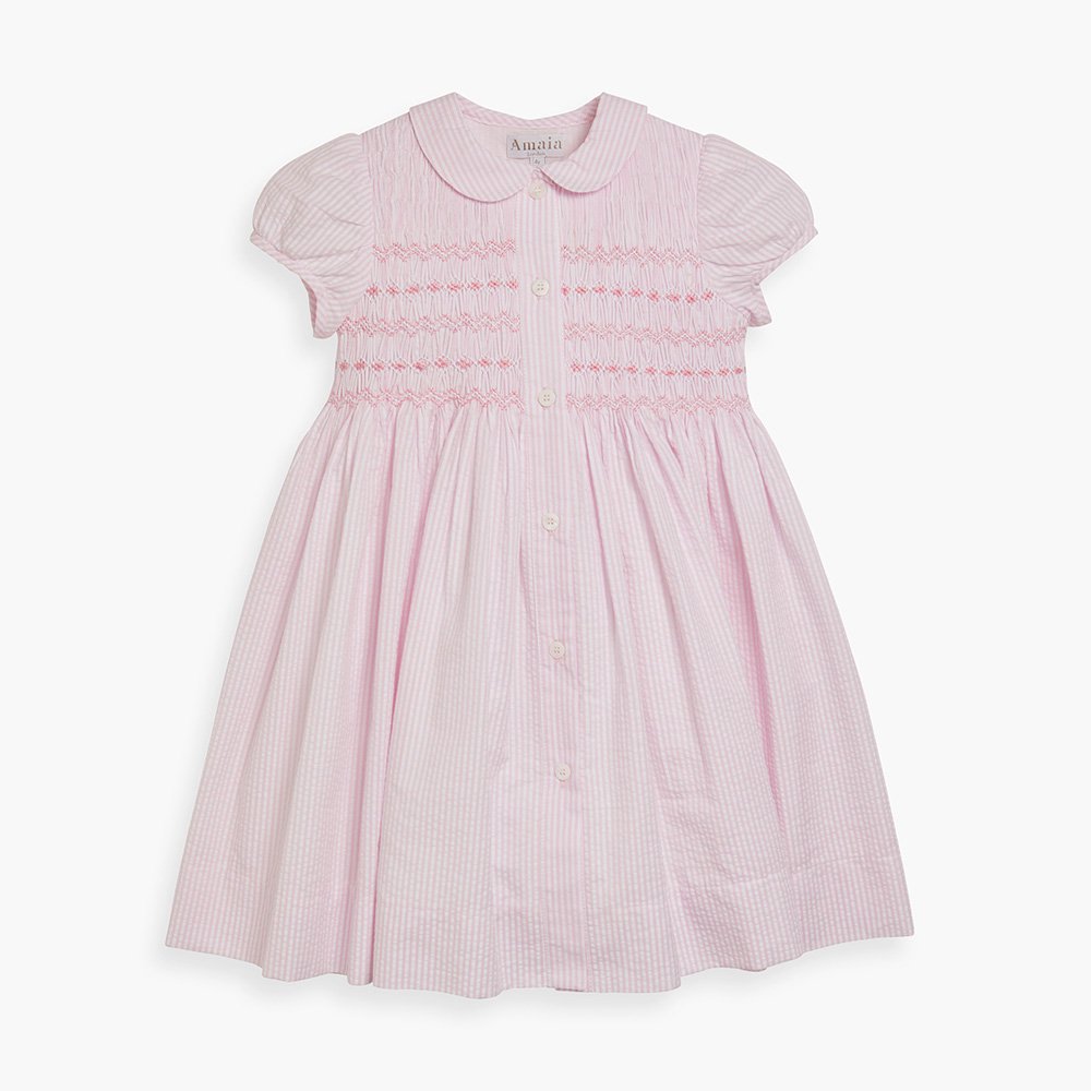 <img class='new_mark_img1' src='https://img.shop-pro.jp/img/new/icons14.gif' style='border:none;display:inline;margin:0px;padding:0px;width:auto;' />Amaia Kids - Jujube new dress - Baby pink stripe アマイアキッズ - スモッキング刺繍ワンピース