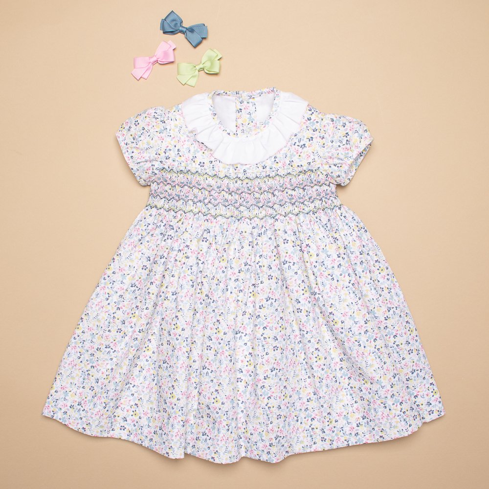 Amaia Kids - Moohren dress - Multico floral アマイアキッズ - スモック刺繍ワンピース