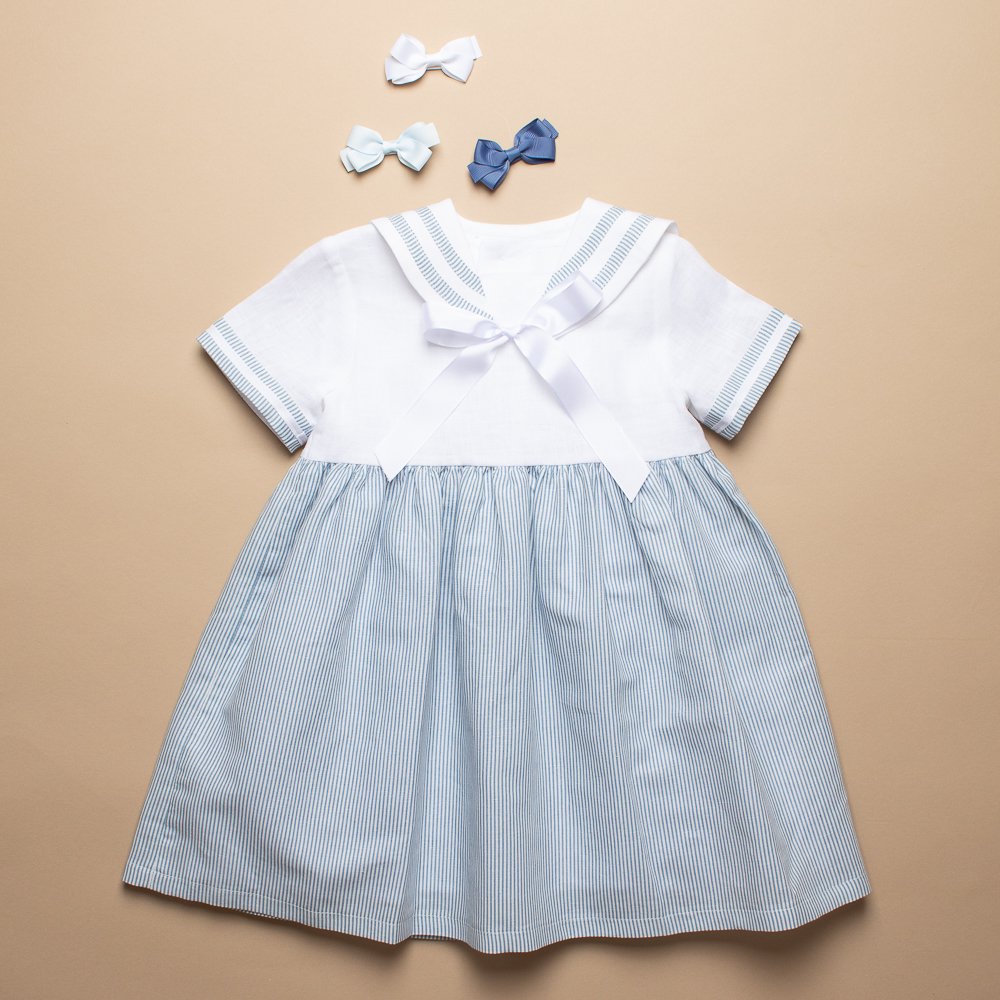Amaia Kids - Olive sailor dress - Stripe アマイアキッズ - リネン混セーラーワンピース