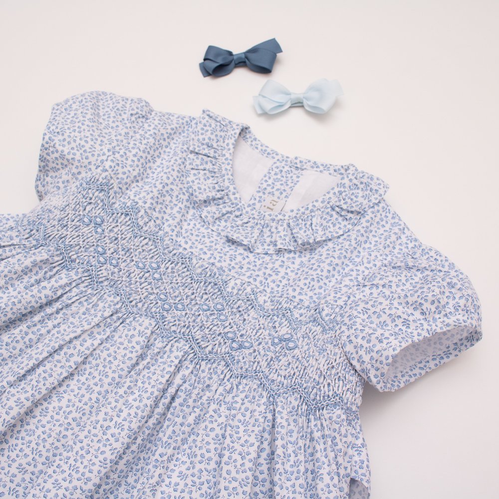Amaia Kids - Moohren dress - Baby blue mini leaf アマイアキッズ 