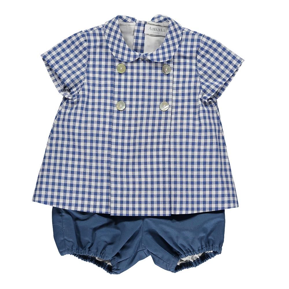 Amaia Kids - Max shirt - Blue gingham check アマイアキッズ