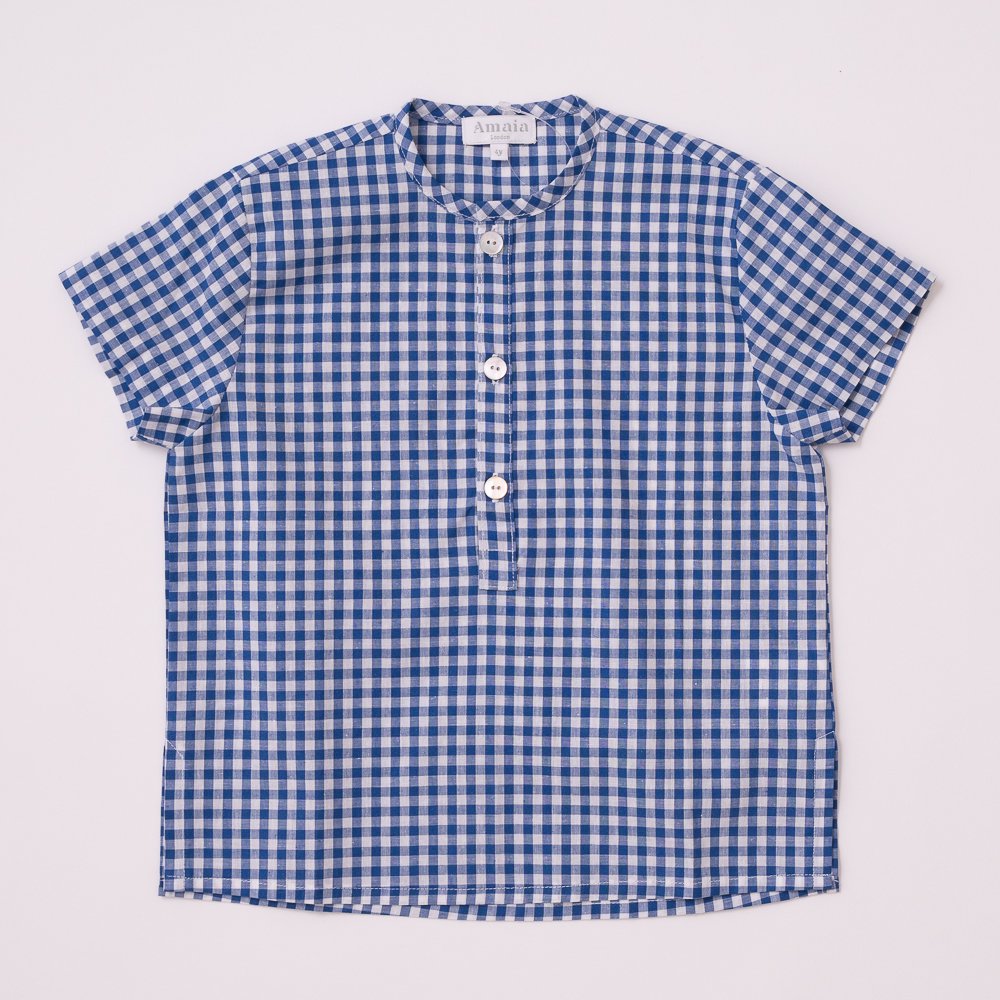 <img class='new_mark_img1' src='https://img.shop-pro.jp/img/new/icons14.gif' style='border:none;display:inline;margin:0px;padding:0px;width:auto;' />Amaia Kids - Victor shirt - Blue gingham check アマイアキッズ - 半袖シャツ
