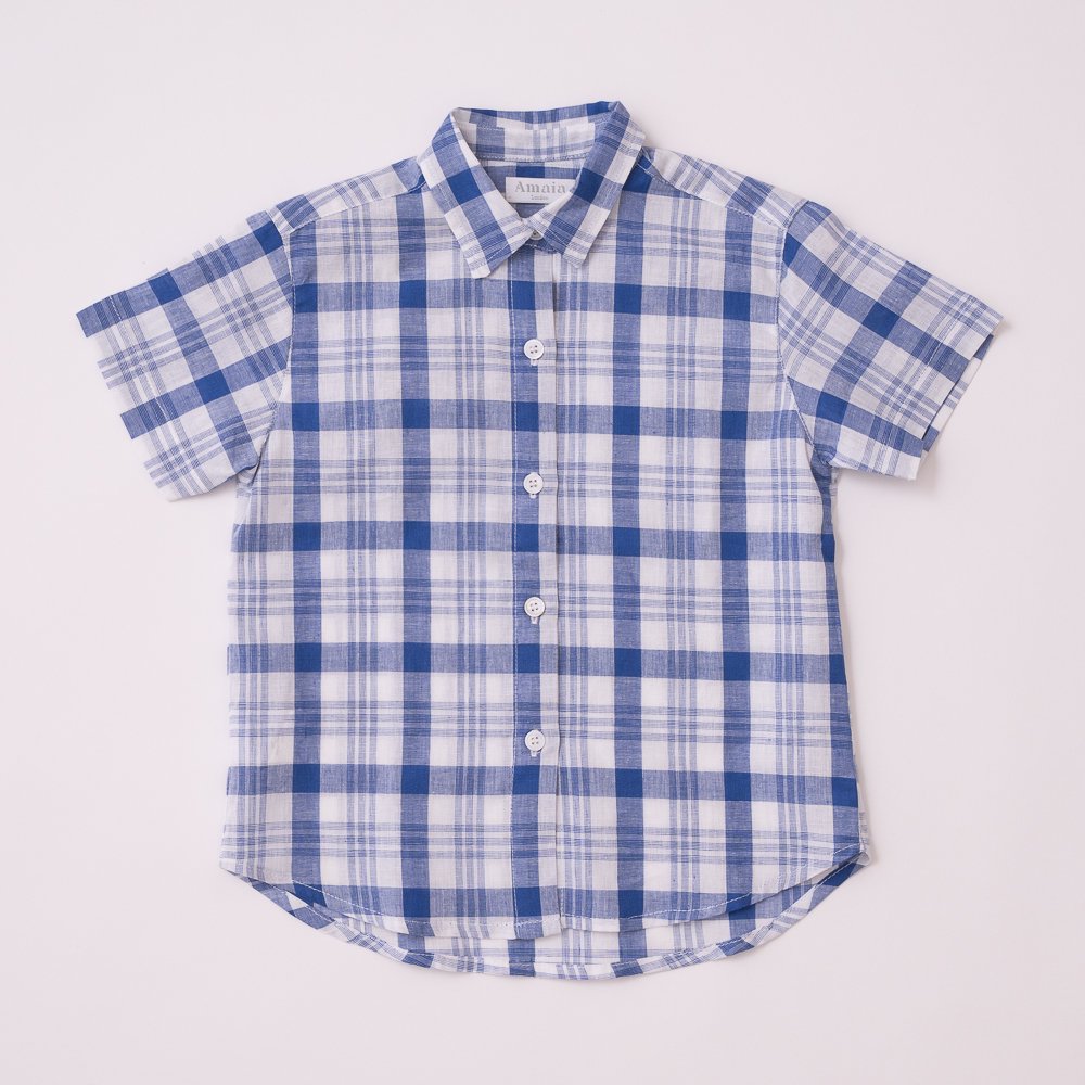 <img class='new_mark_img1' src='https://img.shop-pro.jp/img/new/icons14.gif' style='border:none;display:inline;margin:0px;padding:0px;width:auto;' />Amaia Kids - Ralph shirt - Blue check アマイアキッズ - 半袖シャツ