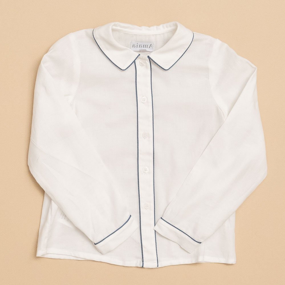 <img class='new_mark_img1' src='https://img.shop-pro.jp/img/new/icons14.gif' style='border:none;display:inline;margin:0px;padding:0px;width:auto;' />Amaia Kids - Daniel shirt long-sleeves - Grey blue piping アマイアキッズ - 長袖シャツ
