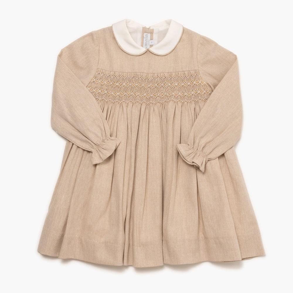 Amaia Kids - Malena dress - Beige herringbone アマイアキッズ