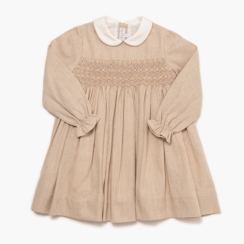 Amaia Kids - Malena dress - Beige herringbone ޥå - å󥰻ɽԡ