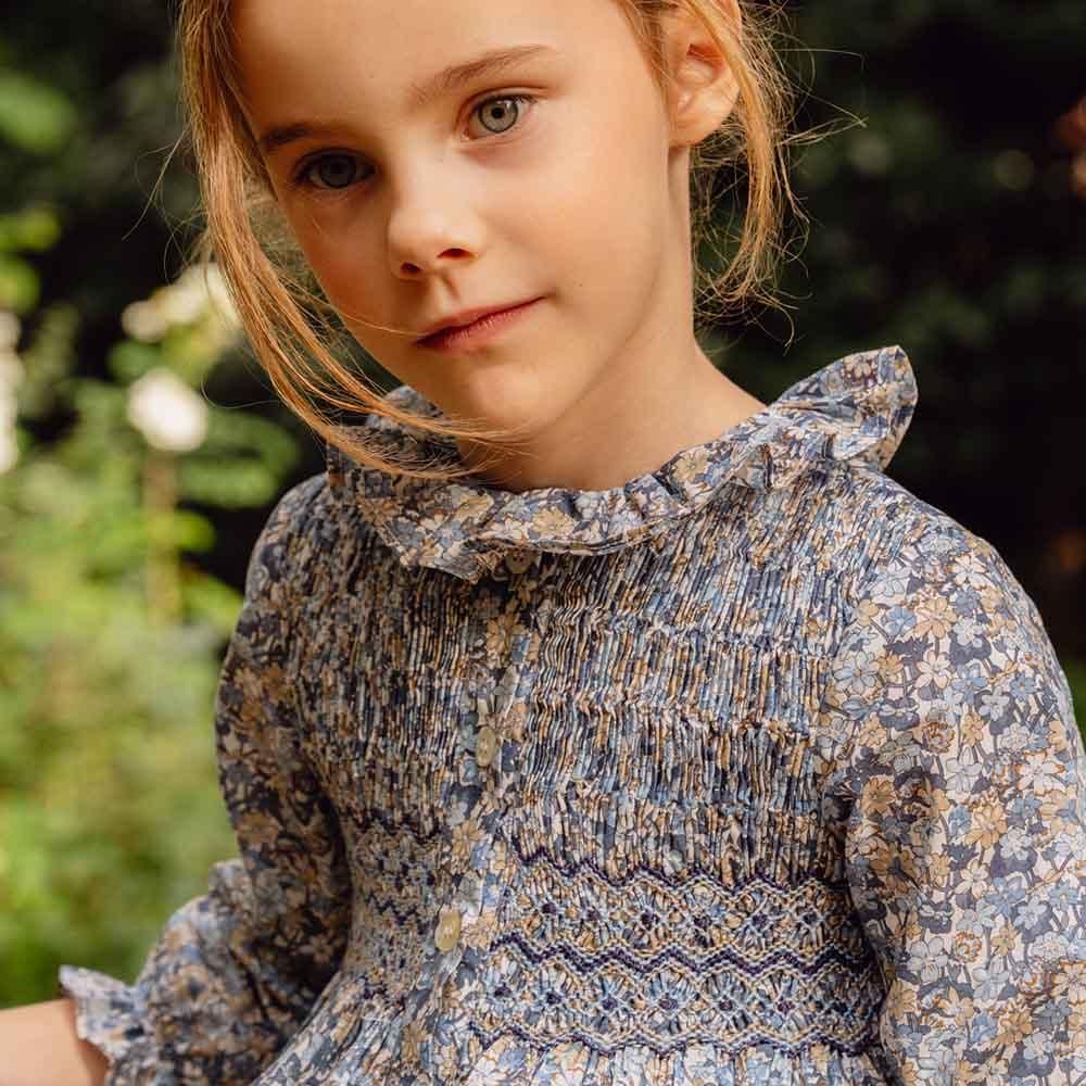 Amaia Kids - Aria dress - Liberty Blue/Beige アマイアキッズ 