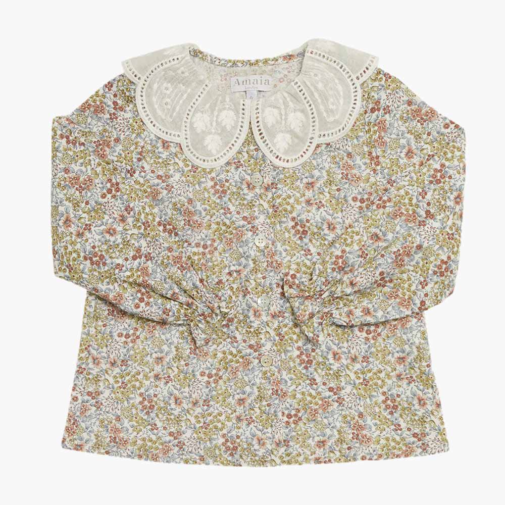 <img class='new_mark_img1' src='https://img.shop-pro.jp/img/new/icons14.gif' style='border:none;display:inline;margin:0px;padding:0px;width:auto;' />Amaia Kids - Nina blouse - Green chestnut floral アマイアキッズ - 花柄ブラウス
