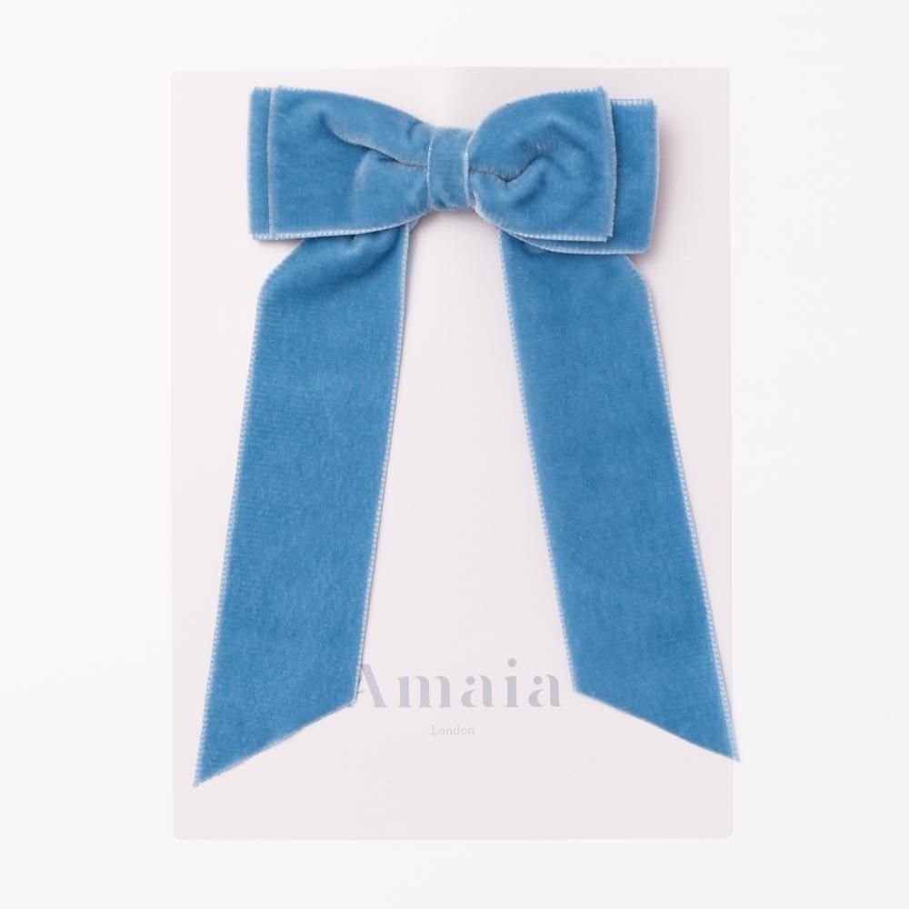 Amaia Kids - Velvet Long Tail Hair Bows ޥå - ٥٥åǺإåסBlue