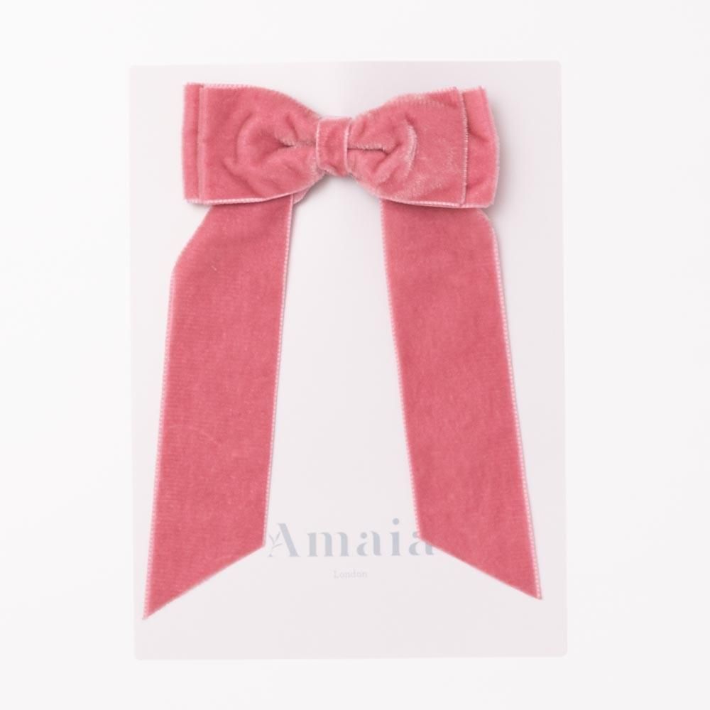 Amaia Kids - Velvet Long Tail Hair Bows ޥå - ٥٥åǺإåסPink