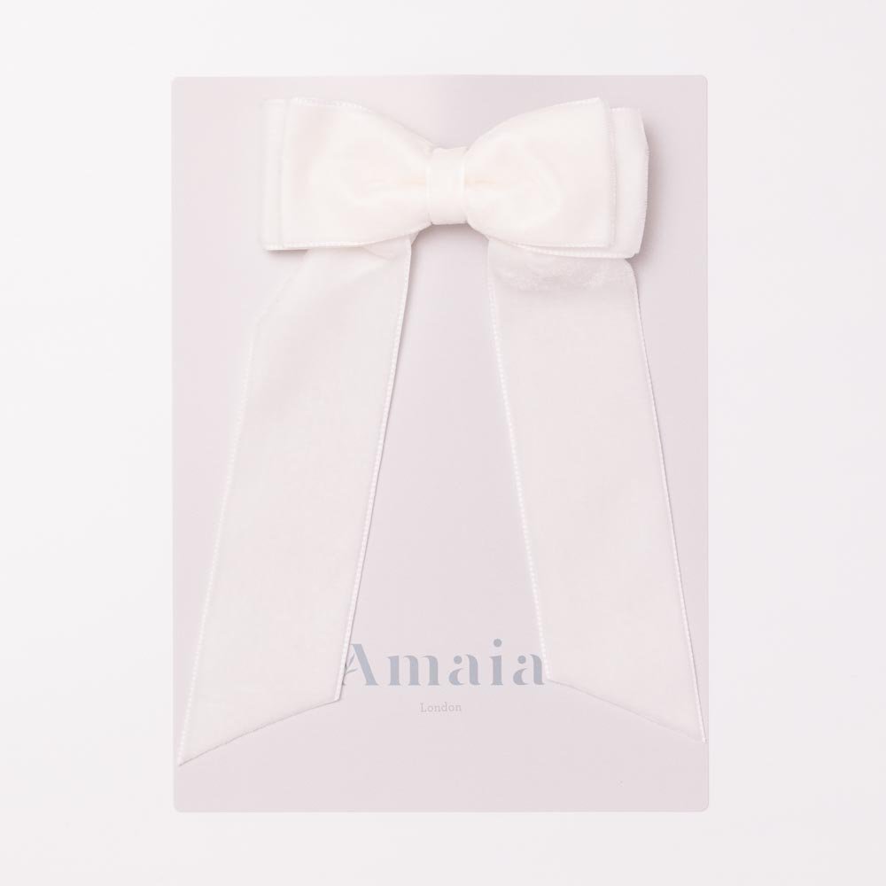 Amaia Kids - Velvet Long Tail Hair Bows ޥå - ٥٥åǺإåסWhite