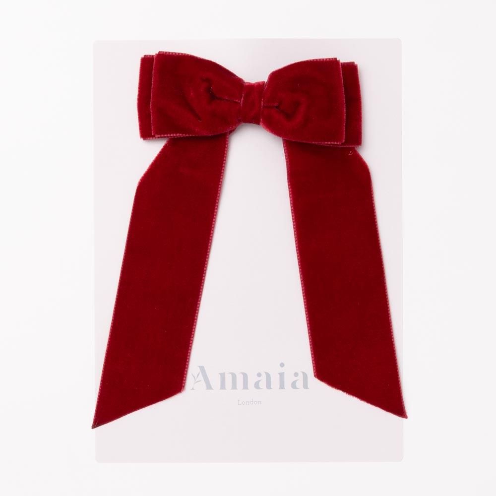 Amaia Kids - Velvet Long Tail Hair Bows ޥå - ٥٥åǺإåסRed