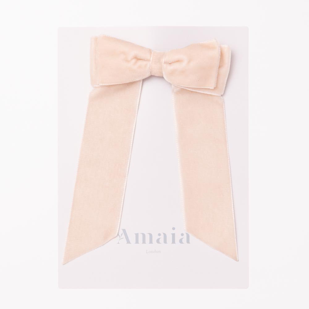 Amaia Kids - Velvet Long Tail Hair Bows ޥå - ٥٥åǺإåסBeige