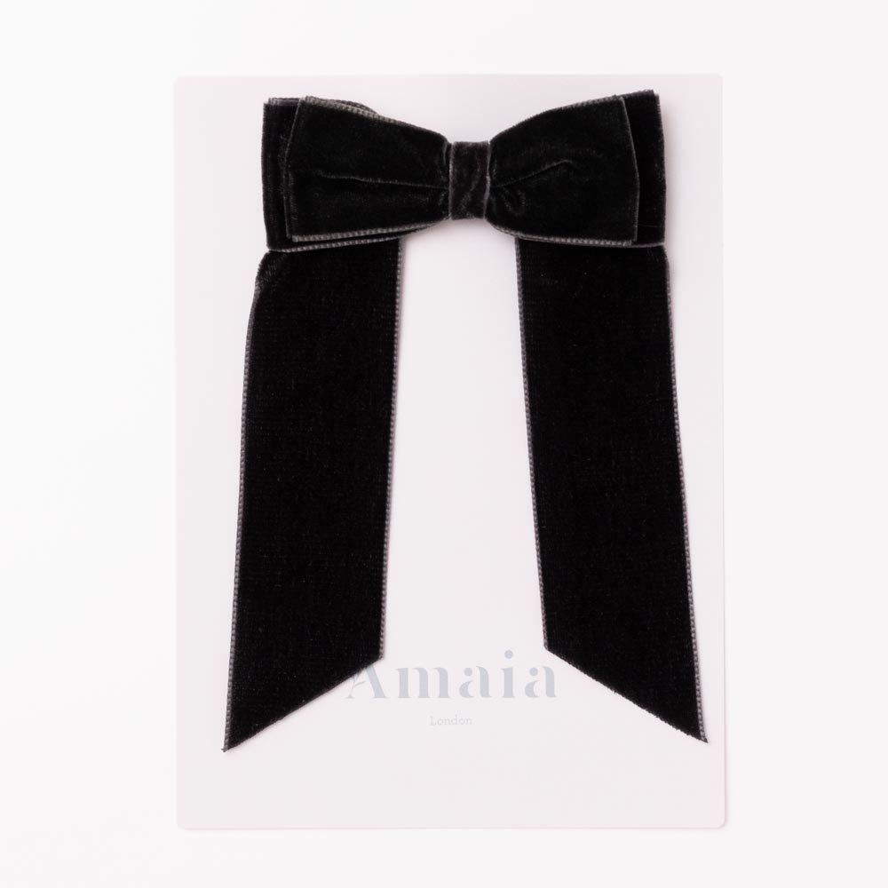 Amaia Kids - Velvet Long Tail Hair Bows ޥå - ٥٥åǺإåסBlack