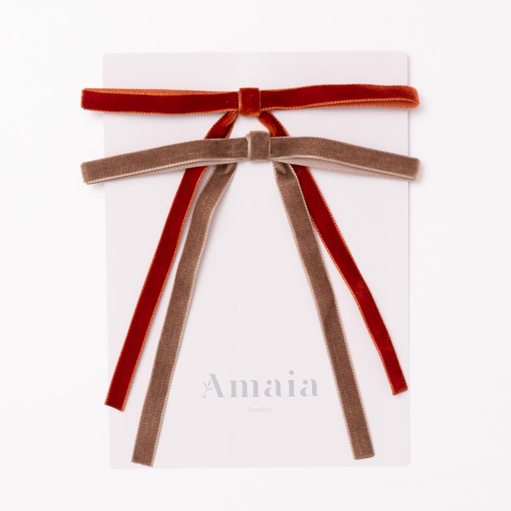 Amaia Kids - Velvet Long Tail Hair Tie ޥå - ٥٥åǺإRust/Brown