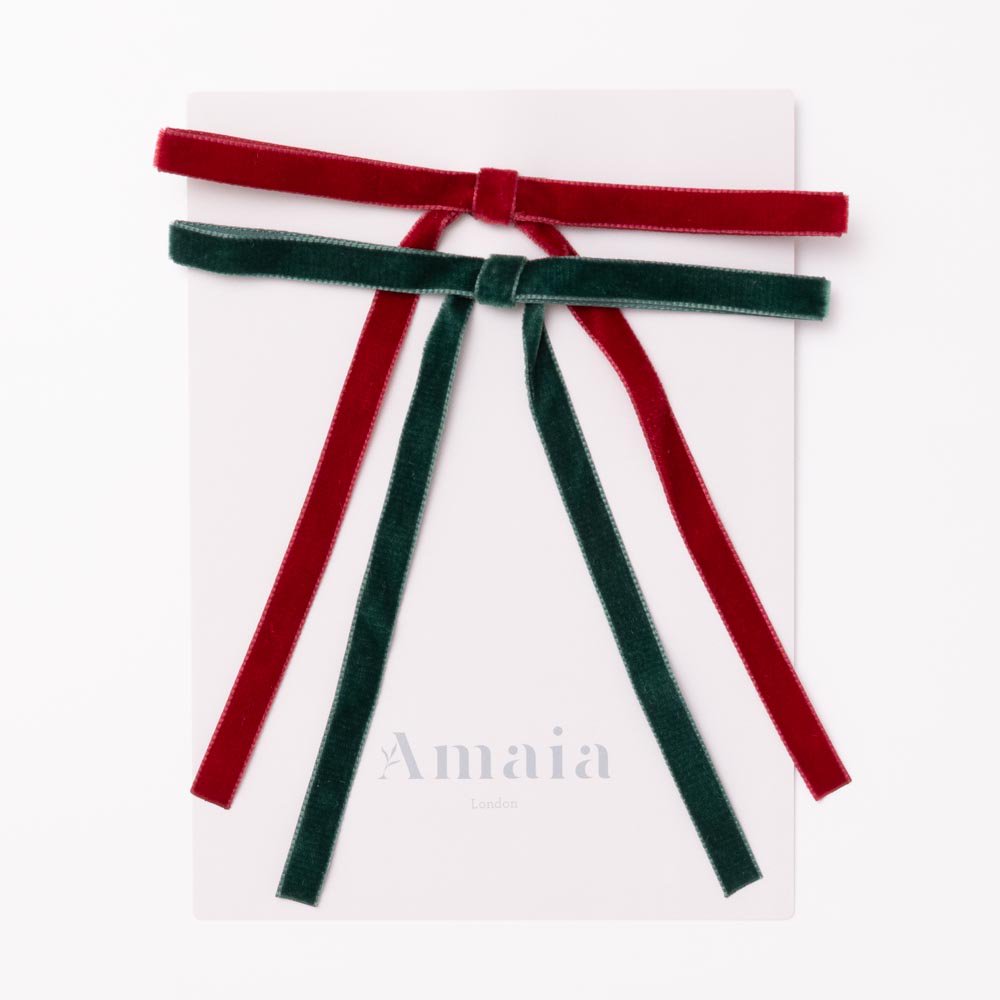 Amaia Kids - Velvet Long Tail Hair Tie ޥå - ٥٥åǺإRed/Green