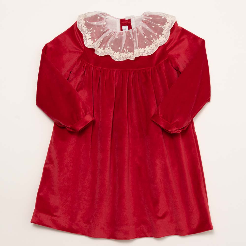 Amaia Kids - Scottie dress - Red velvet アマイアキッズ - ベロア素材ワンピース