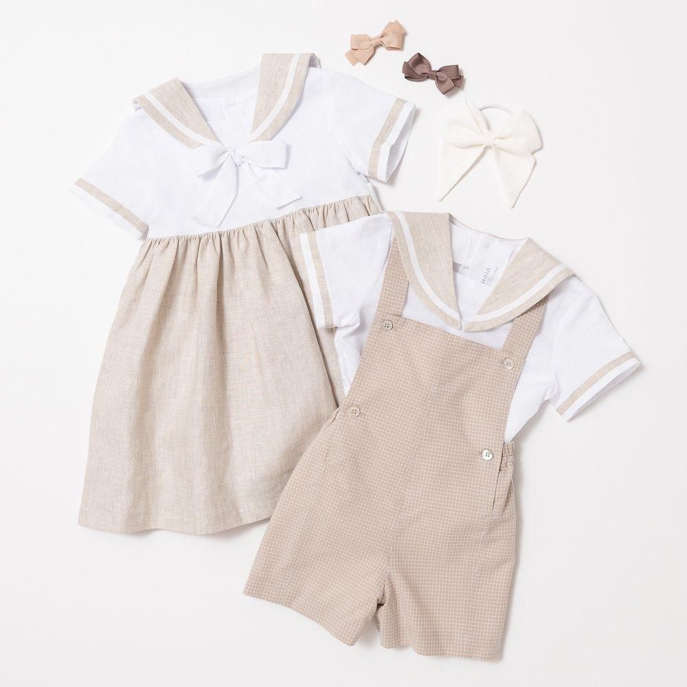 50%OFF】Amaia Kids - Hector dungaree - Beige mini check
