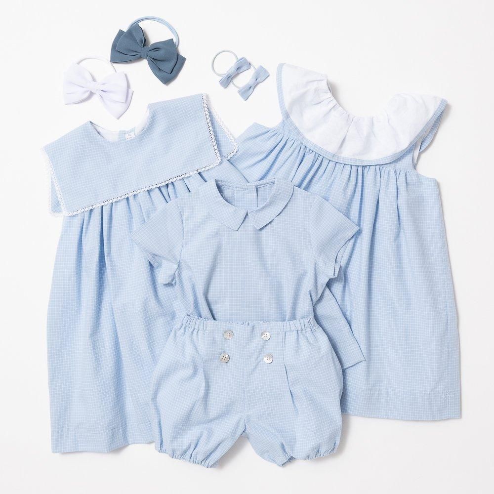 ※専用　アマイアキッズ　amaiaワンピース シャーリング　半袖　ブルー Amaia Kids - Raisin dress - Blue/Orange check アマイアキッズ