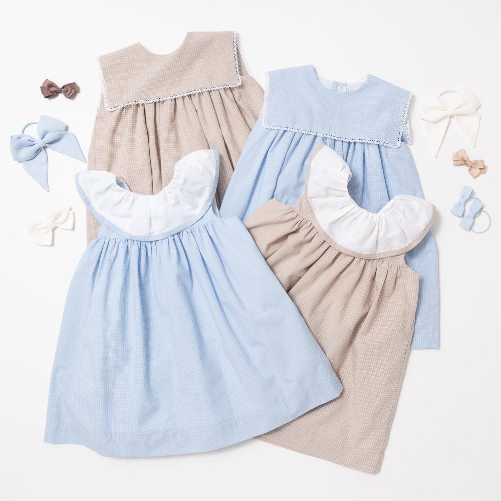 Amaia Kids - Mona dress - Blue mini check アマイアキッズ