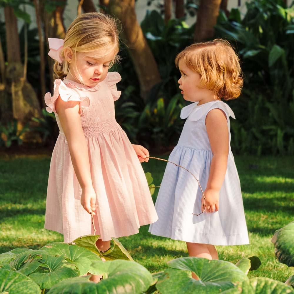 Amaia Kids - Falbala dress - Pink seersucker アマイアキッズ Amaia Kids - Falbala dress - Pink seersucker アマイアキッズ