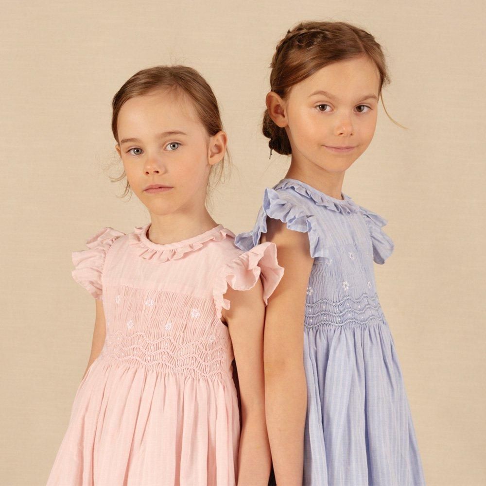 Amaia Kids - Falbala dress - Pink seersucker アマイアキッズ Amaia Kids - Falbala dress - Pink seersucker アマイアキッズ