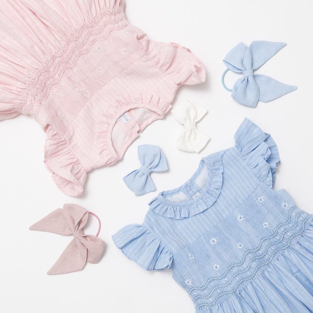 Amaia Kids - Falbala dress - Pink seersucker アマイアキッズ Amaia Kids - Falbala dress - Pink seersucker アマイアキッズ