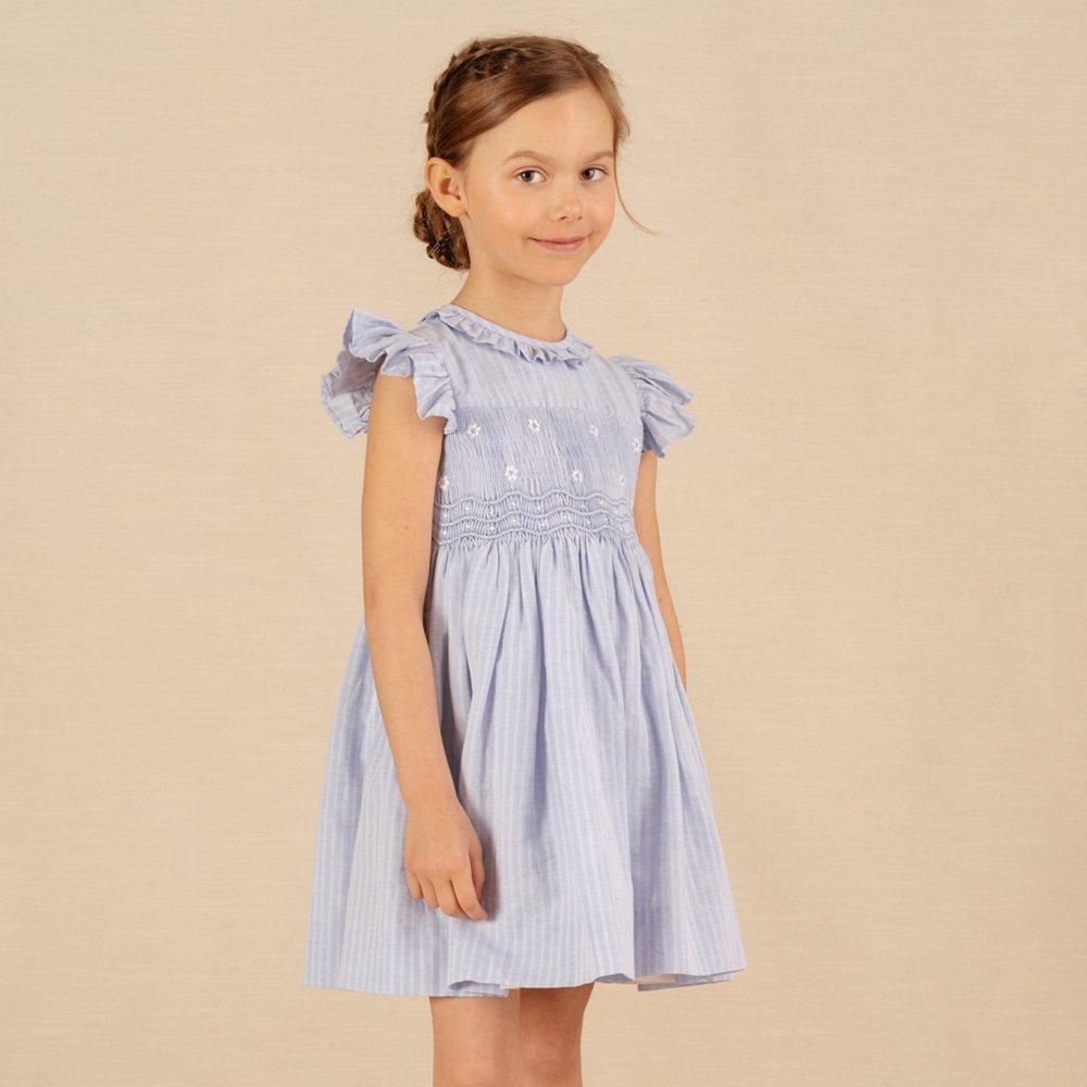 Amaia Kids - Falbala dress - Blue seersucker アマイアキッズ Amaia Kids - Falbala dress - Blue seersucker アマイアキッズ