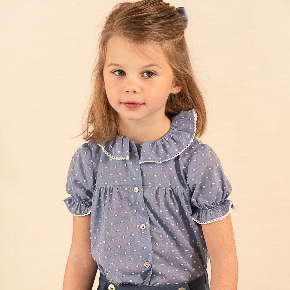 <img class='new_mark_img1' src='https://img.shop-pro.jp/img/new/icons14.gif' style='border:none;display:inline;margin:0px;padding:0px;width:auto;' />Amaia Kids - Terry blouse - Blue plumeti アマイアキッズ - ブラウス