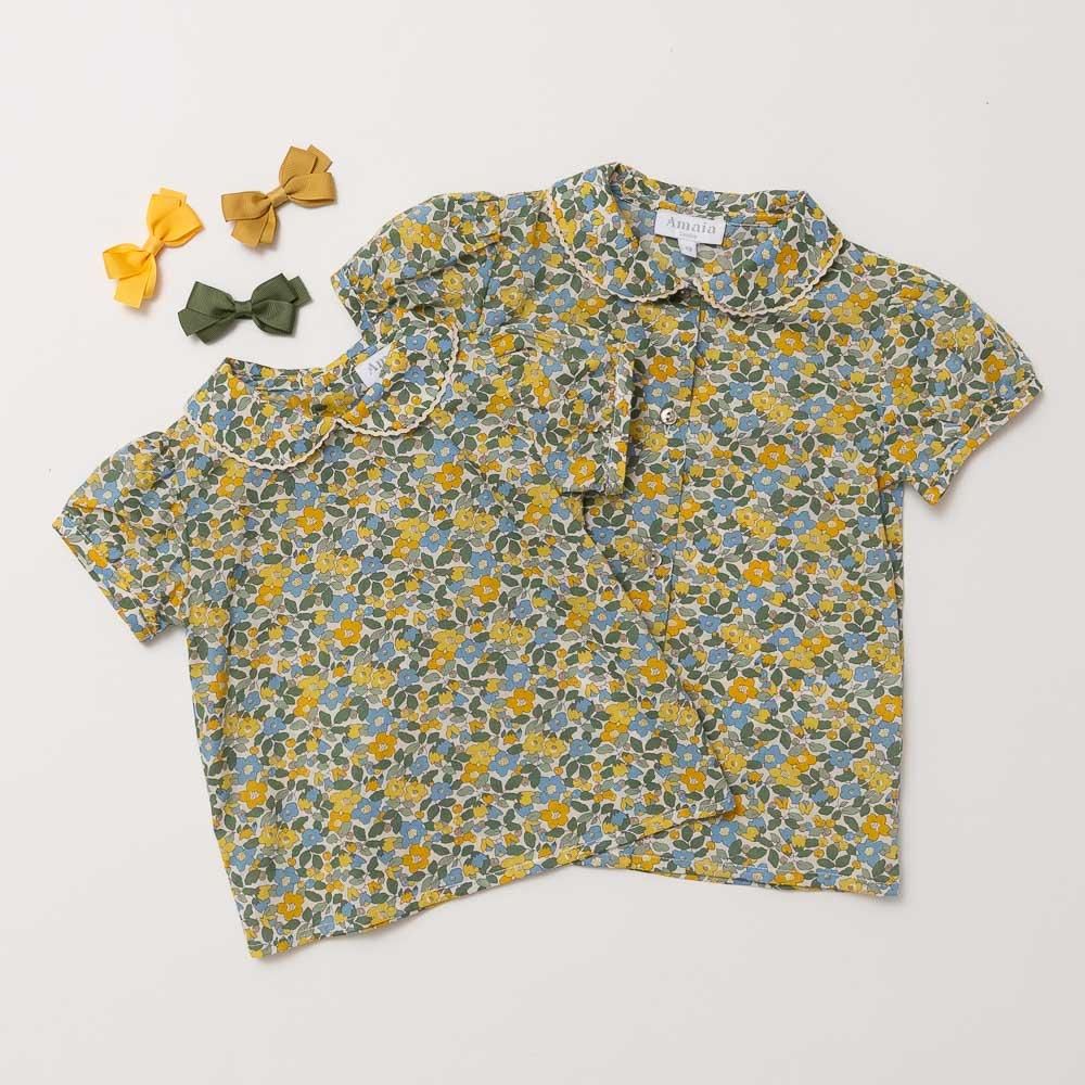 Amaia Kids - Coline blouse - Liberty Almond green/Mustard ޥå - Хƥץȥ֥饦