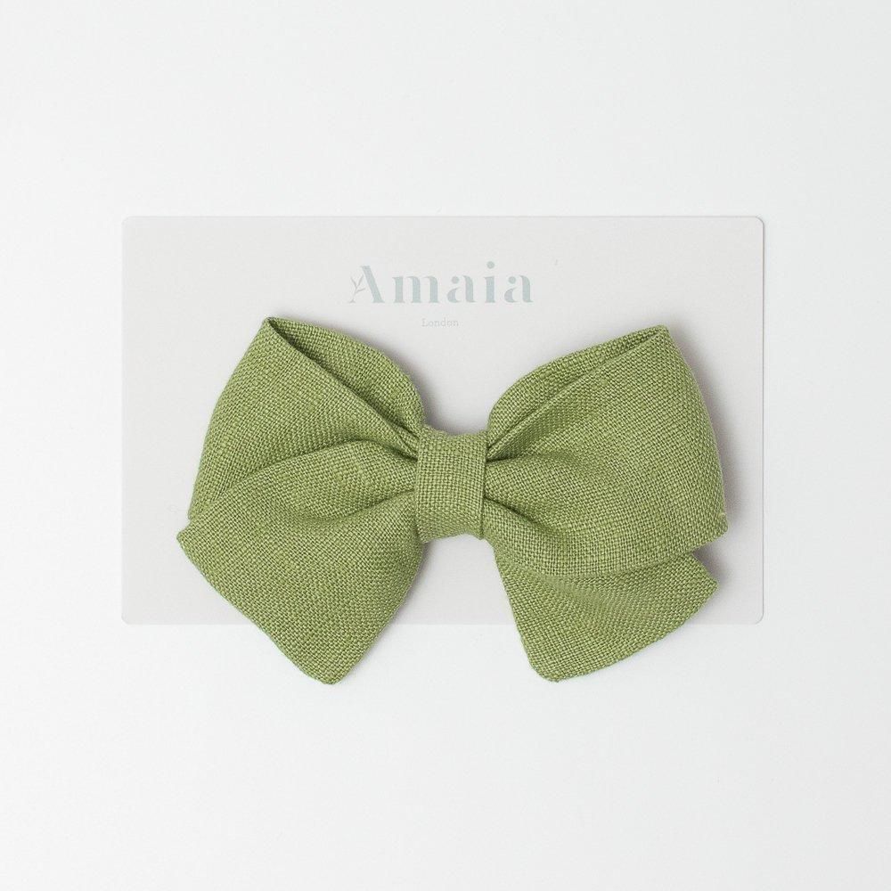 Amaia Kids - Linen Hair Bow ޥå - ͥǺܥإåסApple green
