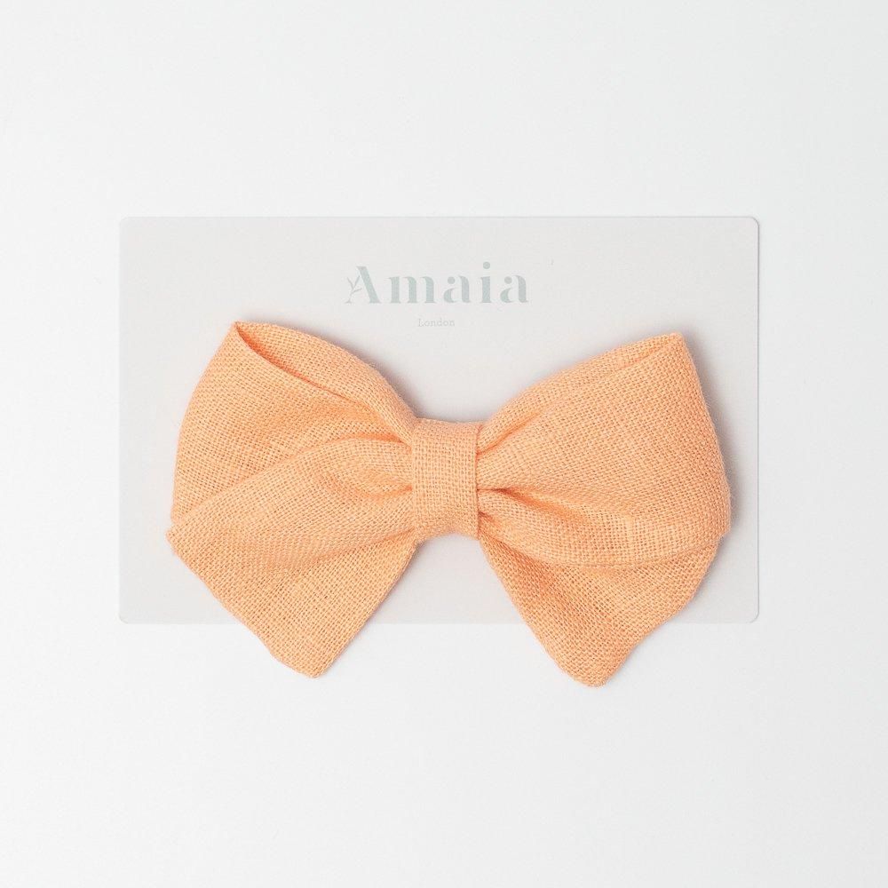 Amaia Kids - Linen Hair Bow ޥå - ͥǺܥإåסPeach orange