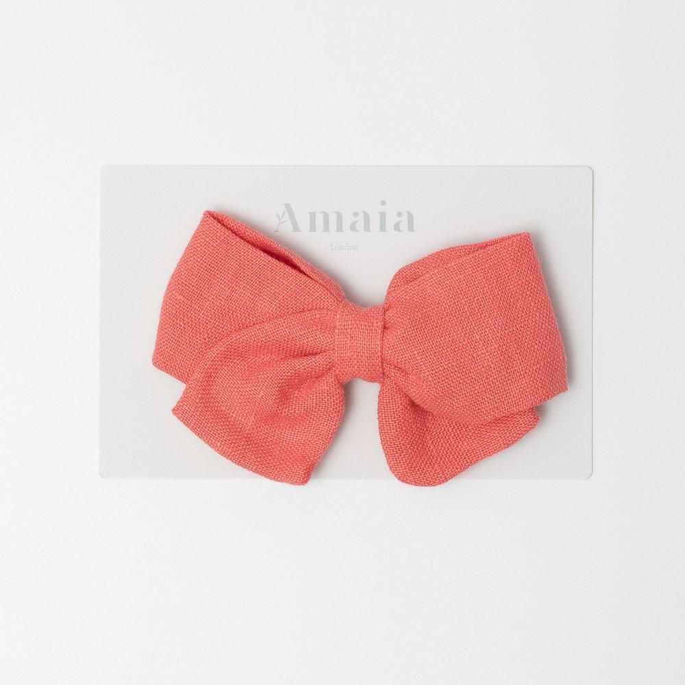 Amaia Kids - Linen Hair Bow ޥå - ͥǺܥإåסCoral pink