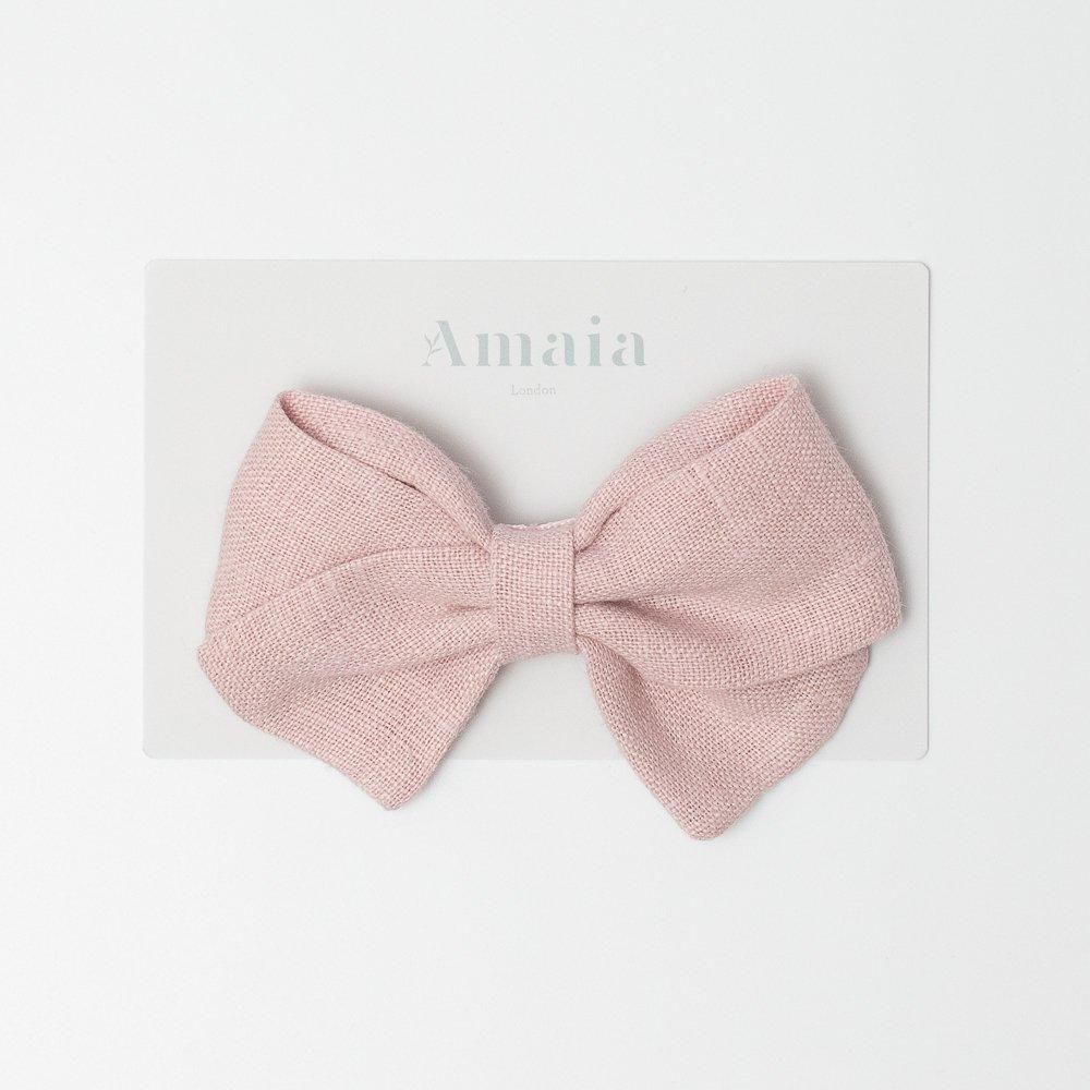 Amaia Kids - Linen Hair Bow ޥå - ͥǺܥإåסPastel pink