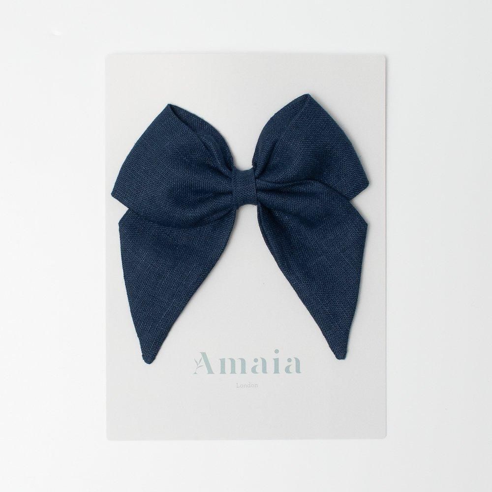 Amaia Kids - Linen Hair Bow ޥå - ͥǺܥإNavy blue