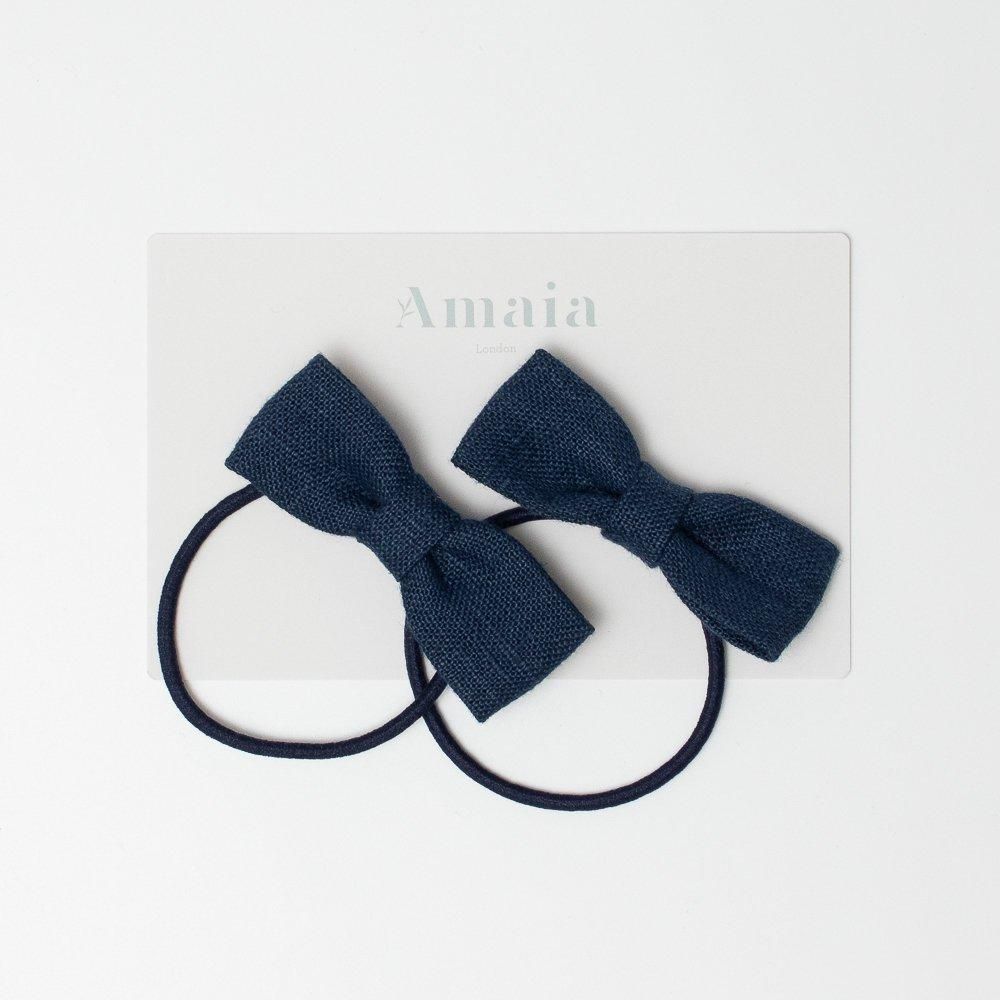 Amaia Kids - Linen Hair Bow ޥå - ͥǺܥإ2ĥåȡNavy blue