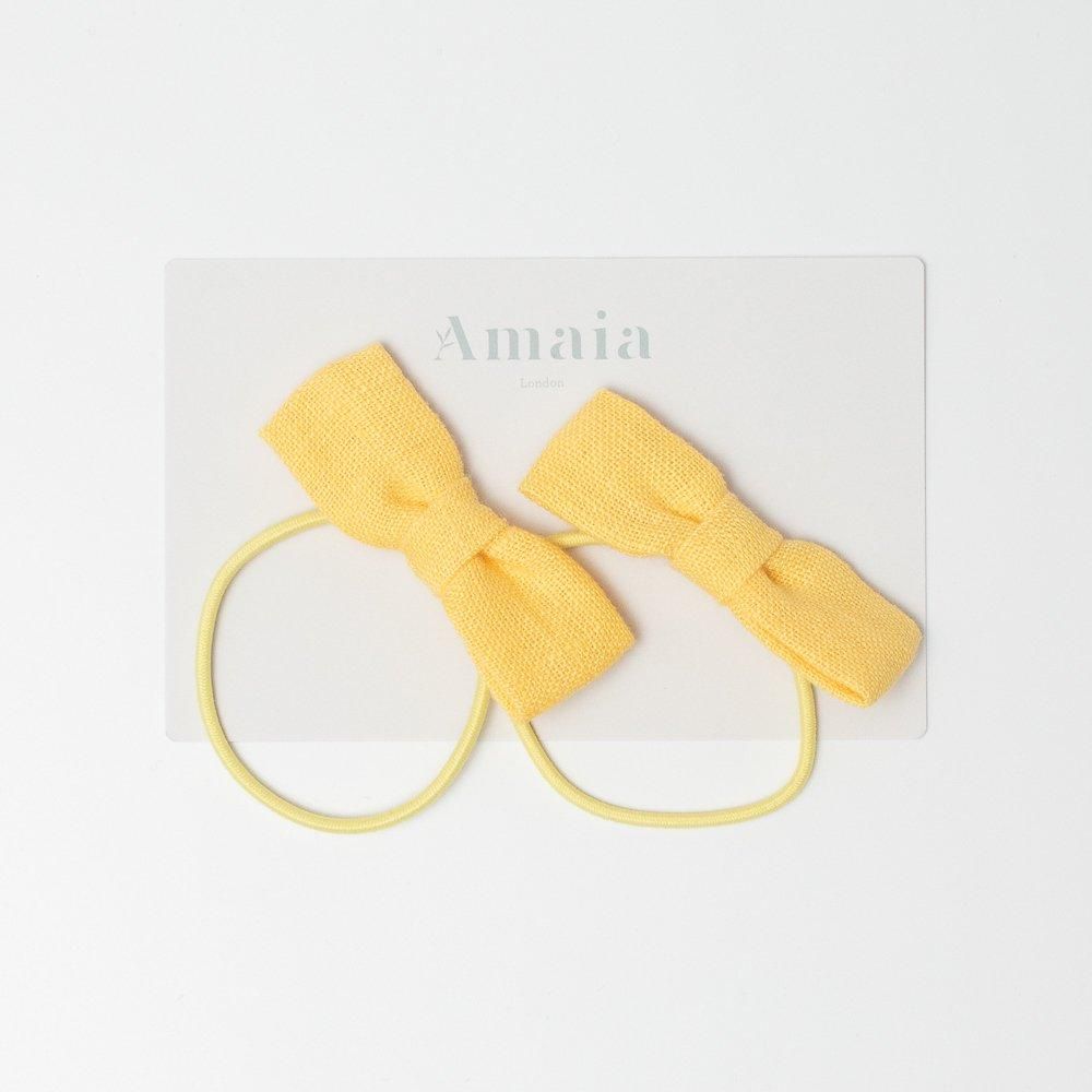Amaia Kids - Linen Hair Bow ޥå - ͥǺܥإ2ĥåȡSunny yellow