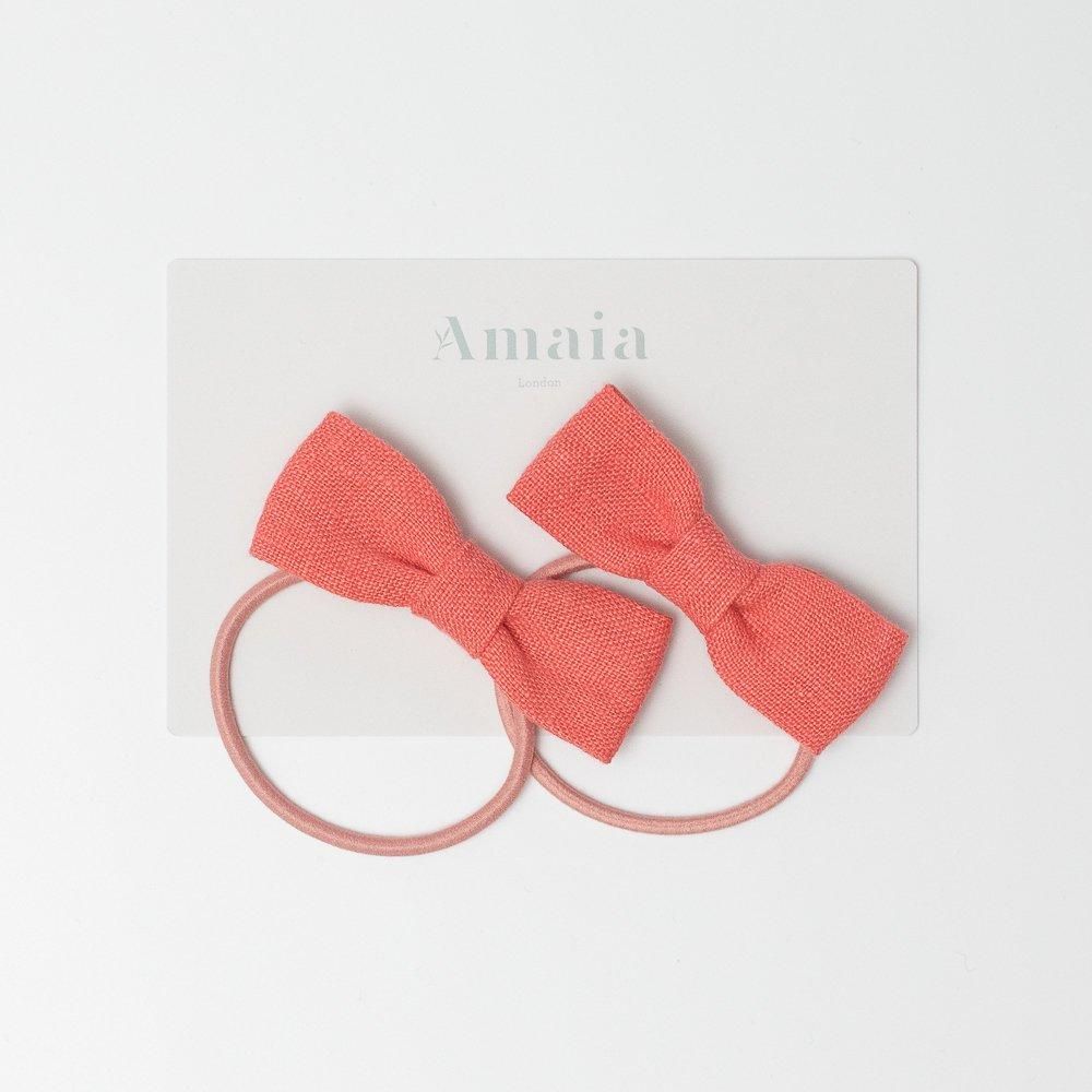 Amaia Kids - Linen Hair Bow ޥå - ͥǺܥإ2ĥåȡCoral pink